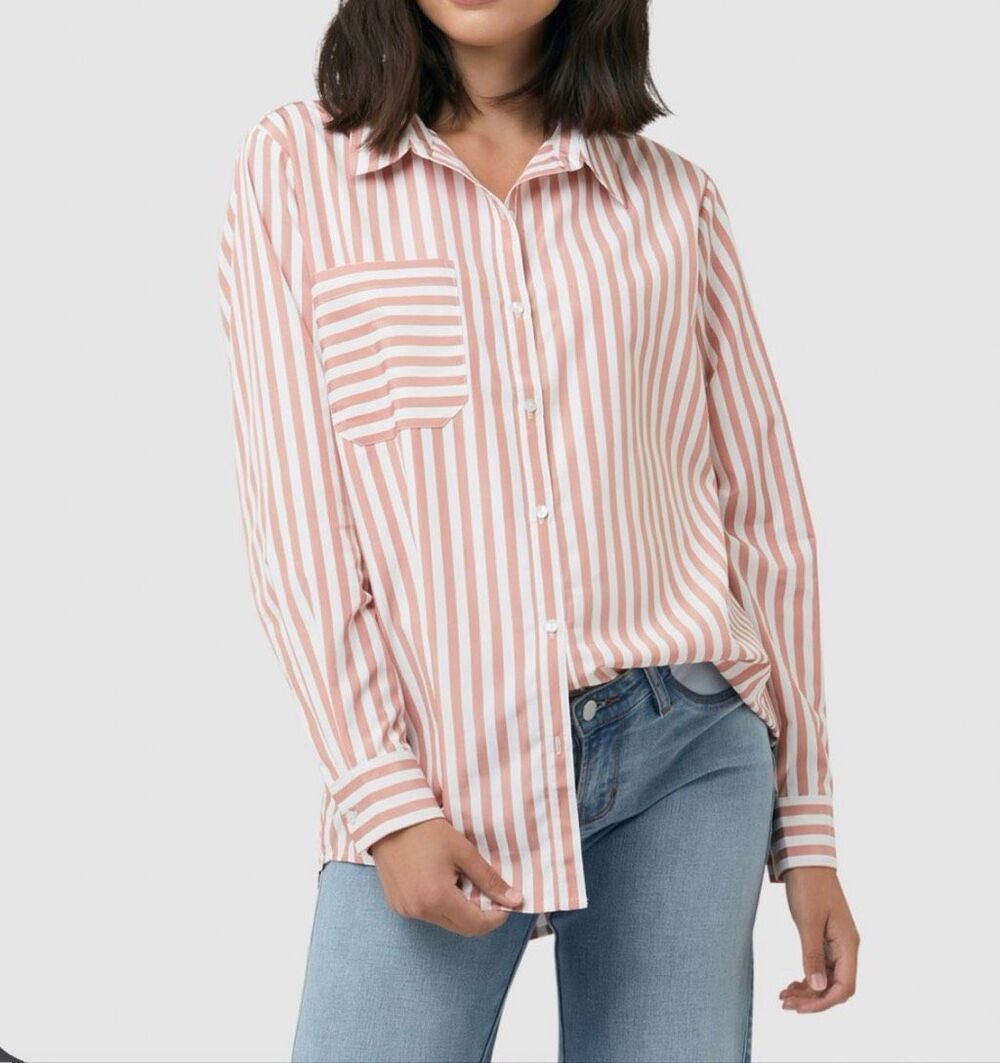 Ripe $108 Maternity Hudson Stripe Shirt Terracotta White Nursing Womens XL NEW